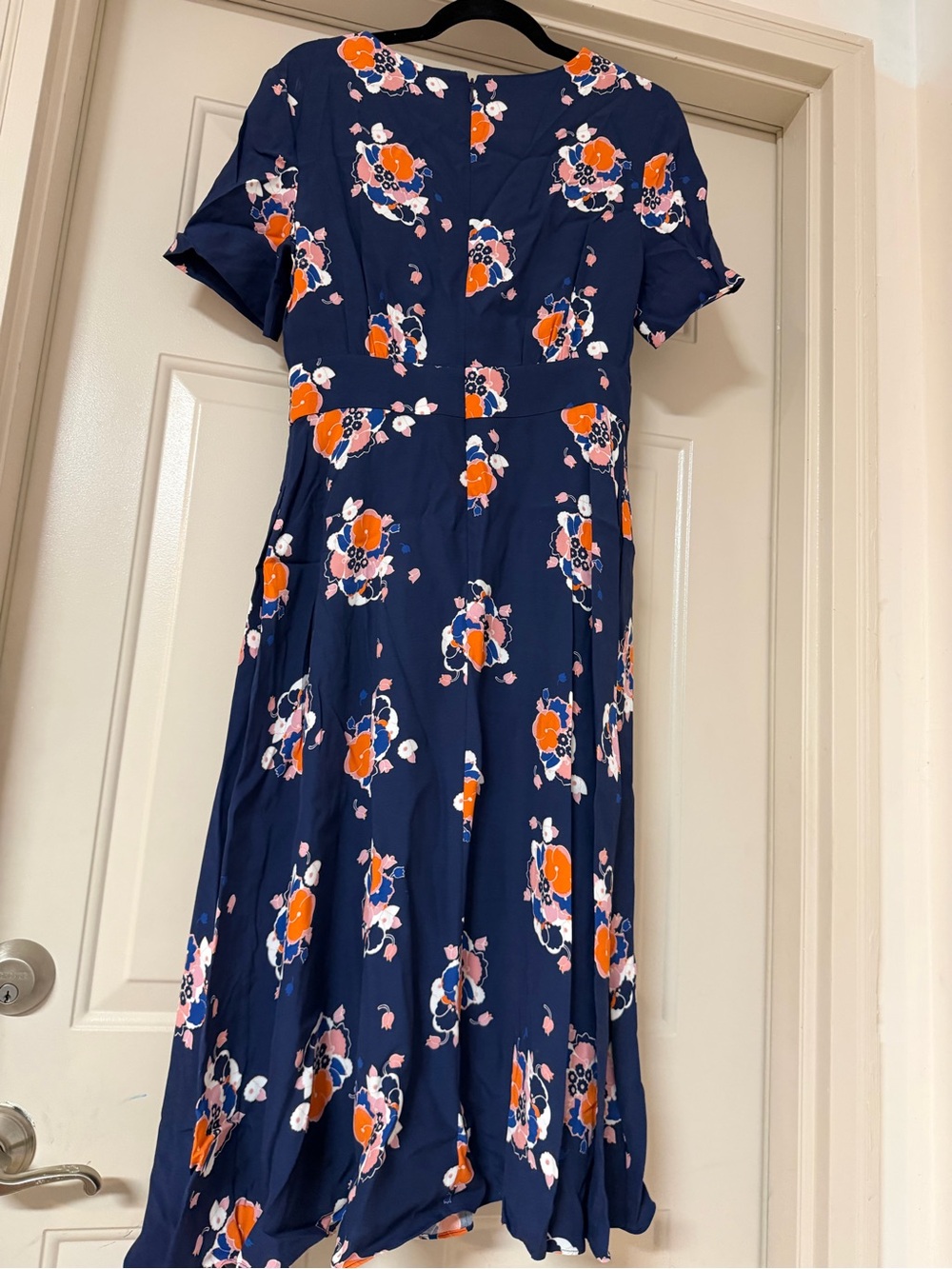 NWT Boden size 6 Navy Midi Dress with Orange and Pink Floral Print - Picture 7 of 9